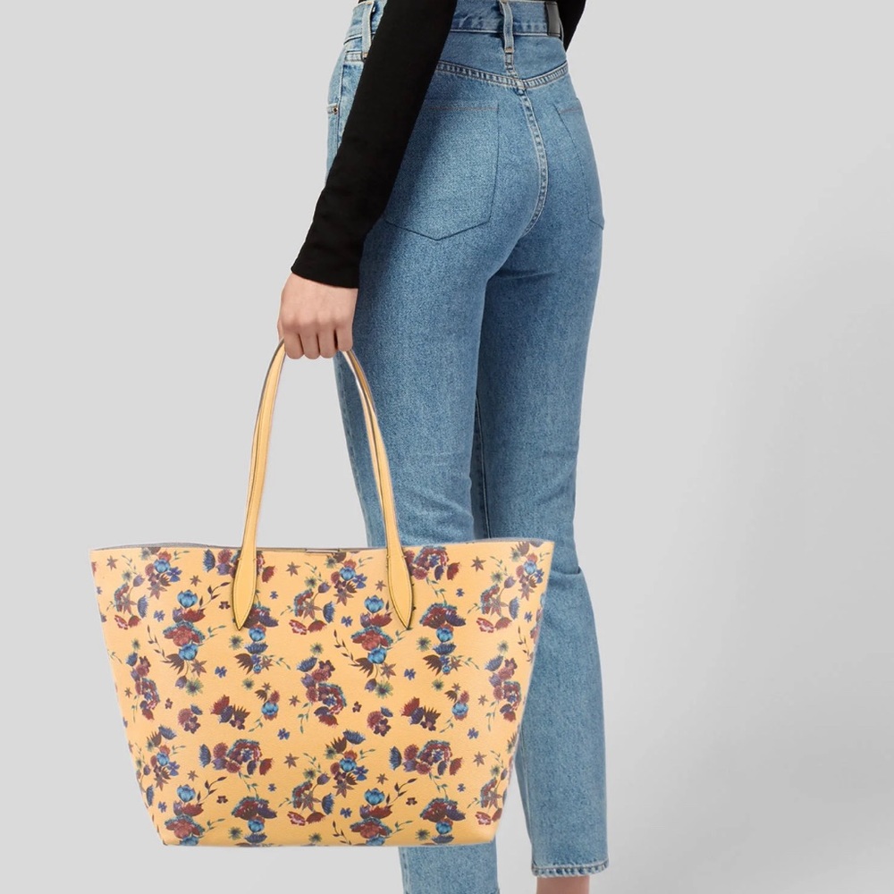 Rebecca Minkoff Yellow Floral Print Coated Canvas Tote Bag